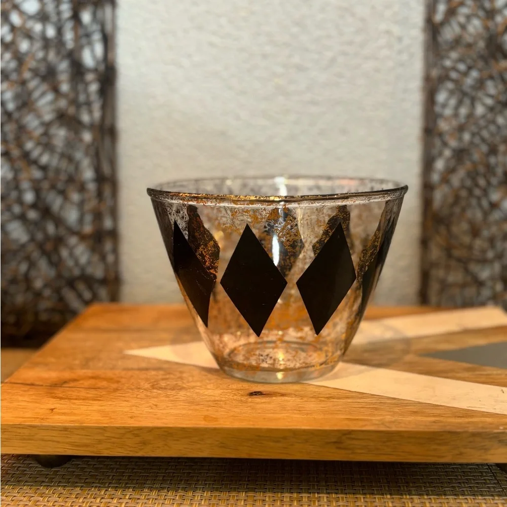 MCM Harlequin Glass Black Gold Diamonds Ice Bucket